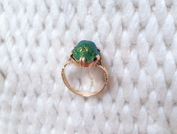Rare Victorian 9ct gold real scarab beetle ring U… - image 2