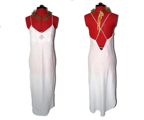 Hand embroidered lightweight linen white beach sli