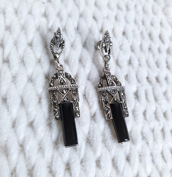 Art deco 1930s sterling silver earrings set with b