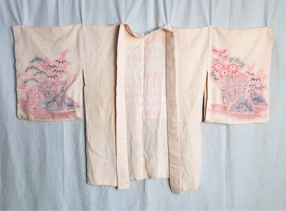 Vintage Japanese silk shibori kimono with landsca… - image 6