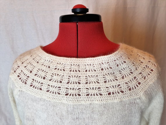 Vintage mohair wool knitted and crochet cardigan.… - image 4