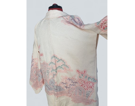 Vintage Japanese silk shibori kimono with landsca… - image 2