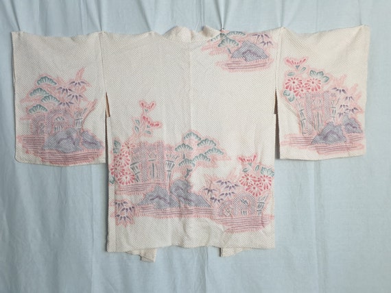 Vintage Japanese silk shibori kimono with landsca… - image 3