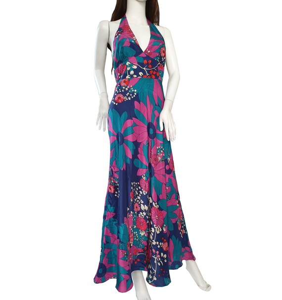 2000s does 1960s Warehouse silk floral halter neck ma… Gem
