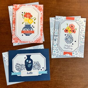 Lote de 3 tarjetas de felicitación de tamaño A2 de Stampin’ Up: Hola, amigo y gracias, en blanco por dentro