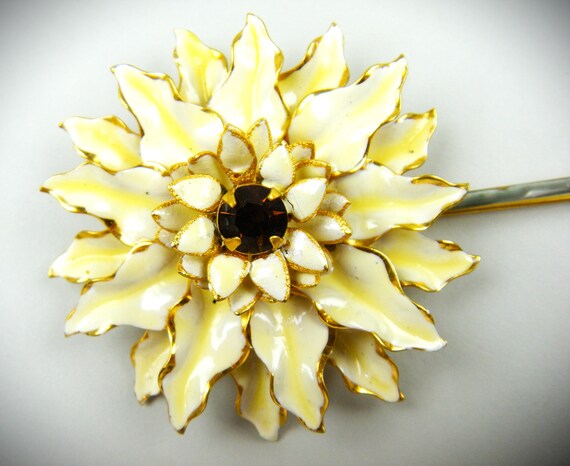 Signed Sandor Huge Early 1950's Enameled Flower B… - image 4