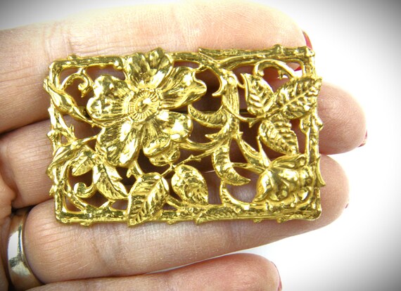 Signed Miriam Haskell Repousse' Style Frame Brooch - image 3
