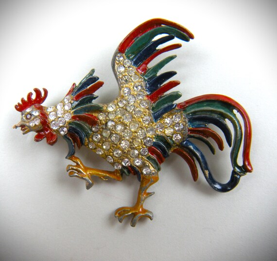 Staret (Unsigned) Rooster Colorful Brooch