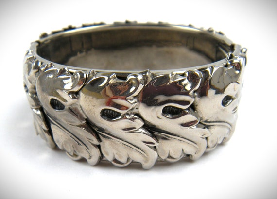 Elaborate Silver Plated Leaf Bangle Bracelet - image 1