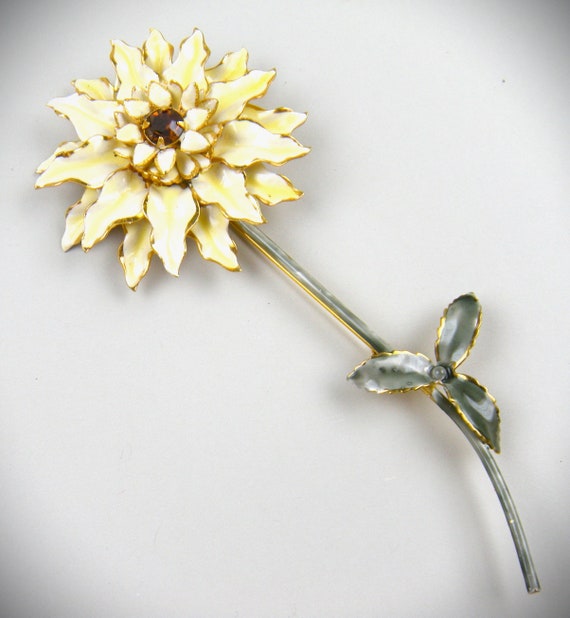 Signed Sandor Huge Early 1950's Enameled Flower B… - image 2