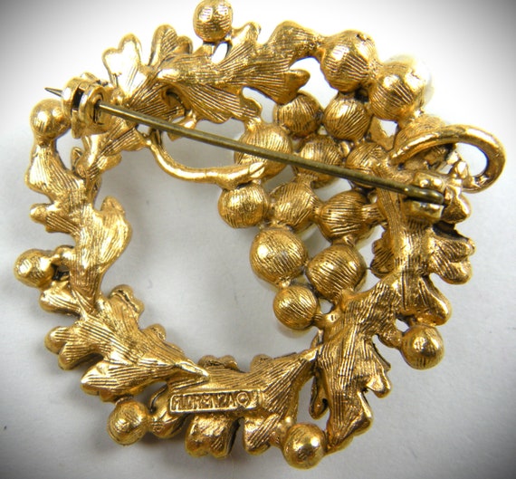 Unusual Design Signed Florenza Brooch with Faux P… - image 3