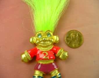 Signed Luca Razza Enameled Troll Brooch Rare and Unique!