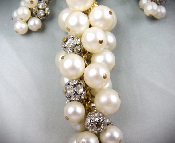 Magnificent Faux Pearl and Rhinestone Set Earring… - image 3