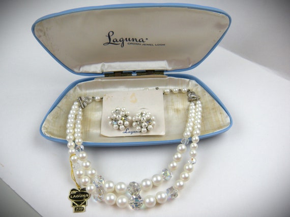 Signed Laguna "Crown Jewel" Faux Pearl Necklace a… - image 1