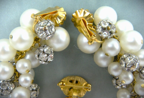Magnificent Faux Pearl and Rhinestone Set Earring… - image 4