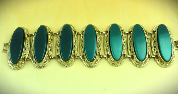 Huge 1950's Thermoplastic Bracelet Emerald Green … - image 1