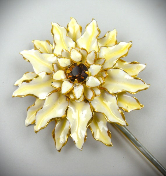 Signed Sandor Huge Early 1950's Enameled Flower B… - image 1