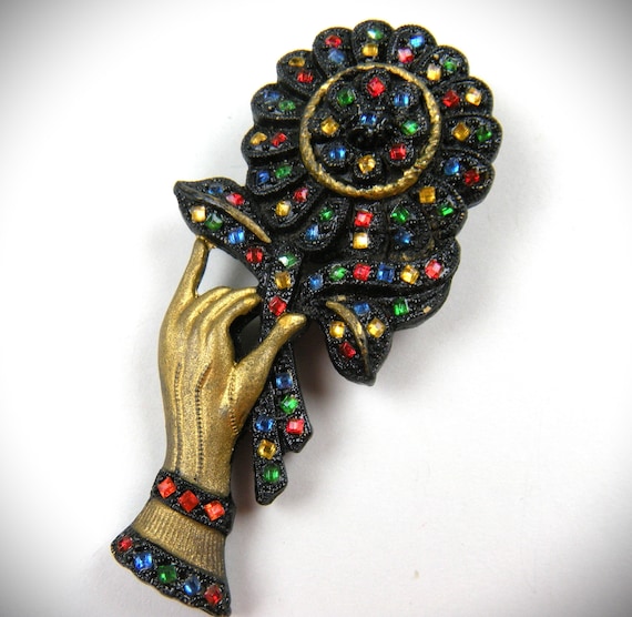 Hand brooch 1940's Pin with Huge Flower Accented with… - Gem