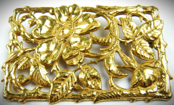 Signed Miriam Haskell Repousse' Style Frame Brooch - image 1
