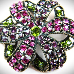 Signed Graziano 1980's Colorful Rhinestone Brooch