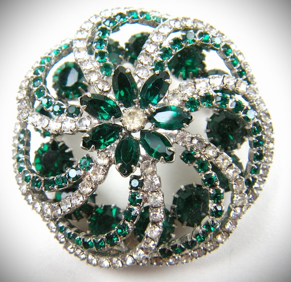 Signed Hobe' Enchanting Emerald Green Rhinestone … - image 1