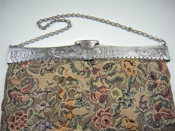 1900's Double Hinged Frame Purse with Tapestry Bag - image 2
