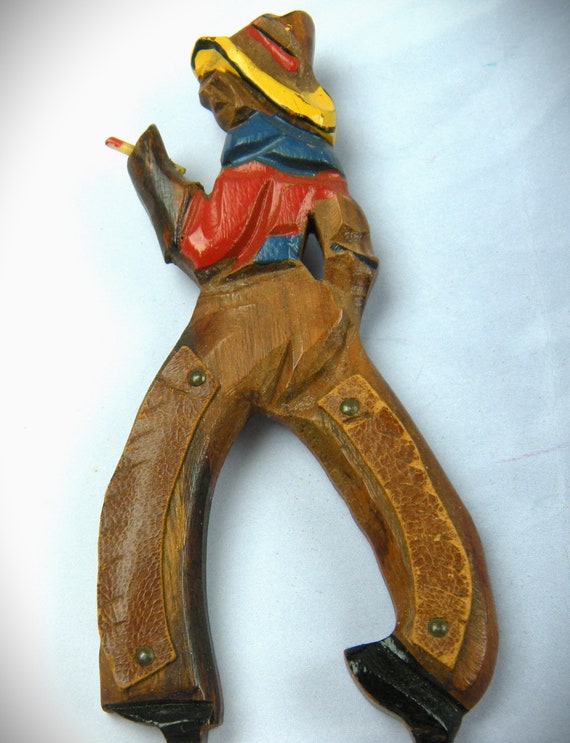 1940's Huge Wood Pin Cowboy Figural with Leather C