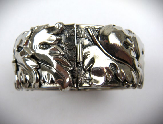 Elaborate Silver Plated Leaf Bangle Bracelet - image 4