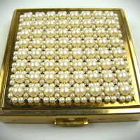 Vintage GOLD Powder Compact With RHINESTONES, 1950's Compact, Square ...