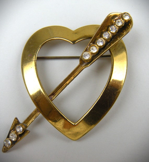 Huge Heart Pin 1940's Sweetheart Jewelry - image 1