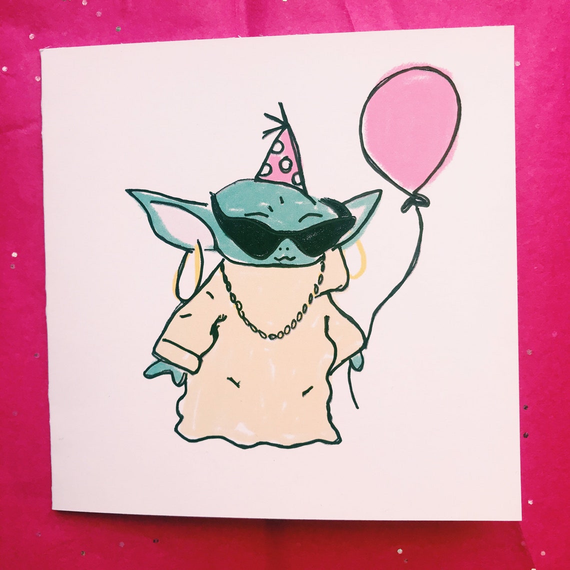 Glam Baby Yoda Birthday Card / Funny Carr/ Memes/ Geeky Cards/ | Etsy