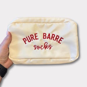 Pure Barre Socks | embroidered zippered bag