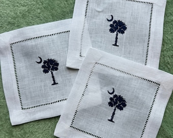 South Carolina Palmetto Tree Linen Cocktail Napkins