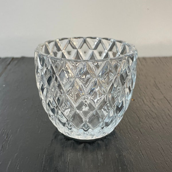 Vintage Fairy Lamp Diamond Cut Lead Crystal Clear Glass Votive Tea Light Candle Holder Bohemian Retro Cup Round Witchy Gothic