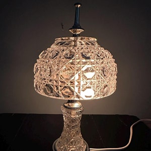 Vintage Checkered Heavy Cut Crystal Lamp Glass Light Accent