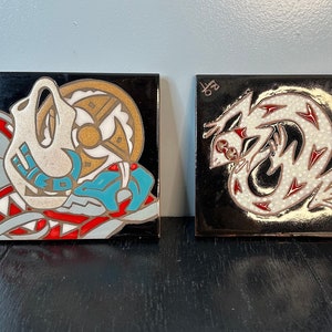 Vintage Tile Set Lot Clay Ceramic Terracotta Mag Mor Art New Mexico Pottery Mexican Southwestern Turquoise Colorful Art Navajo Painted Ruben
