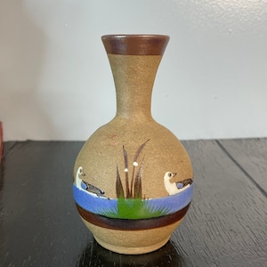 Vintage Duck Bird Flower Floral Clay Pot Terracotta Perez Tonala Bud Vase Mexico Pueblo Pottery Vase Mexican Mid Century Colorful Art Navajo