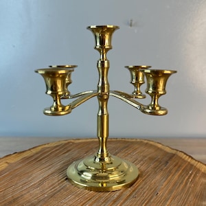 Vintage Brass Gold Candelabra Five Candlestick Candle Stick Holders Pedestal Witchy Gothic Ornate Floral retro Antique