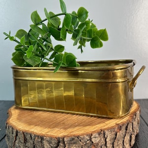 Vintage Brass Rectangle Handled Planter Bowl Pot Catch All Organizing Organization Can Hosley Mid Century Modern Container Hollywood Regency
