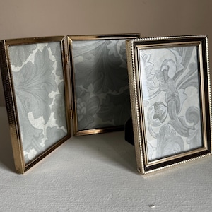Vintage 3.5x5 Lot Hinged Bifold Ornate Gold Metal Floral Picture Frame Photo Filigree Victorian Gilt Lace Fence Edwardian