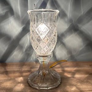 Vintage Heavy Cut Crystal Checkered Lamp Glass Light Accent Table Boudoir Antique Hurricane Princess House Nightlight Nursery Romance
