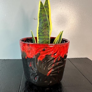 Vintage 6&quot; Red Black Glazed Dipped Art Geometric Display Jar Pot Glazed Planter Succulent Pottery Bohemian Storage Abstract Vase Swirl