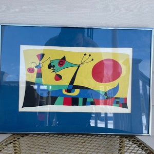 Joan Miro Peacock Feathers 1956 lithograph Print Frame Framed Silver Glass Metal Art Mid Century Abstract Joan Miró