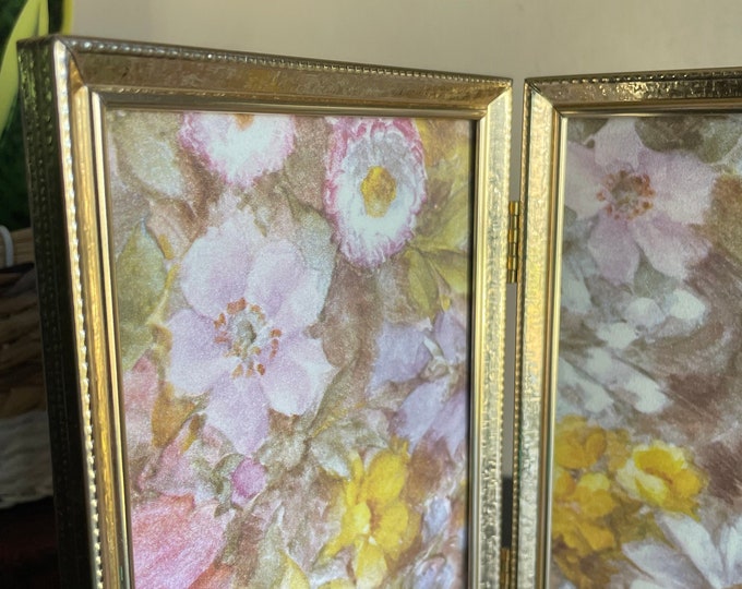 Vintage Ornate Gold Tone Metal Pressed Picture Frame Photo Hinged ...