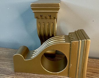 Vintage Ornate Metallic Gold Pillar Curtain Rod Hollywood Regency Royal Set Two pieces RARE Scroll Drapery Bracket