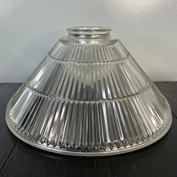Vintage Ribbed Glass Industrial Pendant Lamp SHADE Art Deco Victorian MCM 12" Rare Kitchen Diner Dinning room Holophane Mid Century