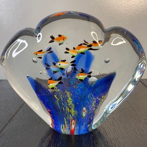 Rare Vintage Murano Large Glass Aquarium Paperweight Art Glass Coral Fish Display Blown Artist Sea Life Italian Italy
