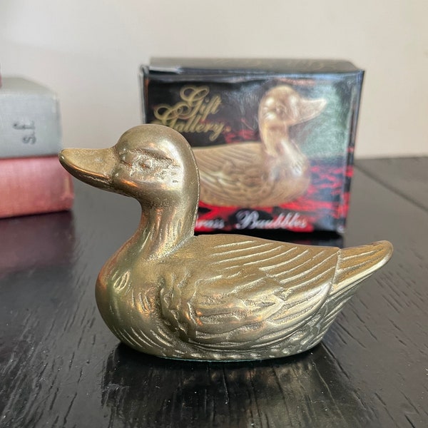 Vintage Bird Duck Paperweight Gold Brass Modern MCM Figurine Statue Kitschy Antique New With Box Knickknack