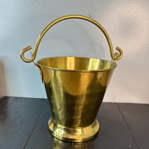 Vintage GOLD Handled Ice Basket Can Planter Brass Mid Century Modern Bathroom Barware Bar Cart Container Hollywood Regency