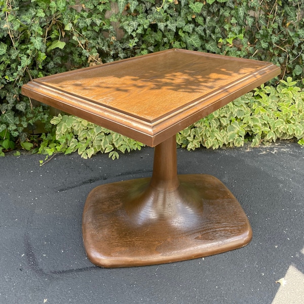 Vintage Faux wood table coffee Swivel Mid Century MCM Modern Plastic Fiberglass TV Stand Brown Retro Tulip Brown Minimalist